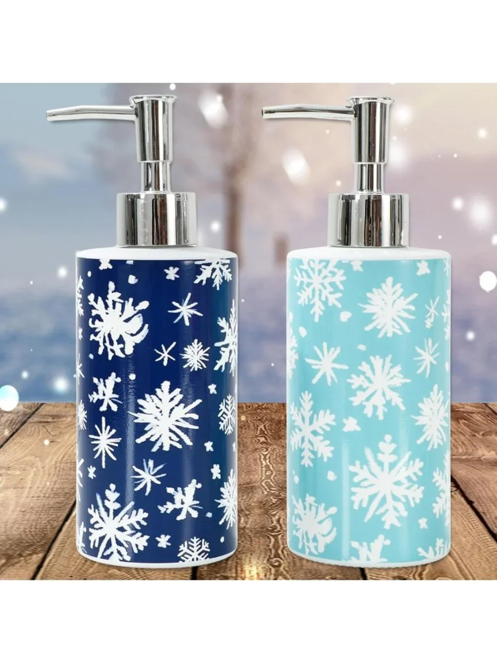 Winter Snowflake Glass Soap Dispenser Set - 16 Oz Refillable Pump for Home